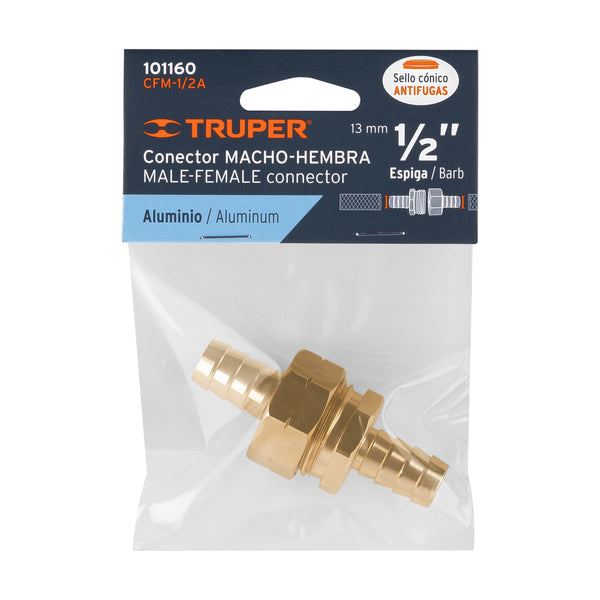 Conector para Manguera Macho y Hembra de Aluminio 1/2" Truper