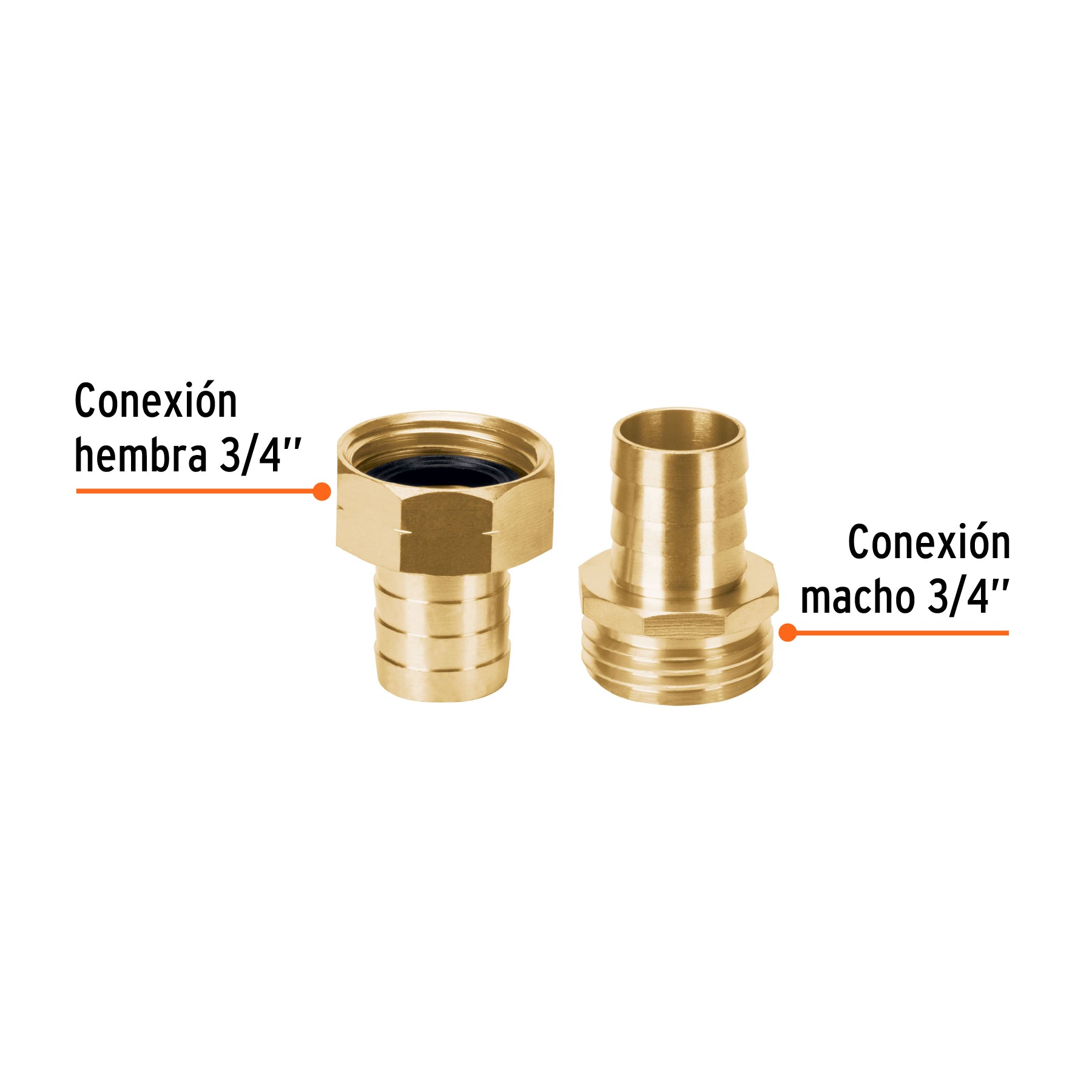 Conector para Manguera Macho y Hembra de Laton 3/4" Truper