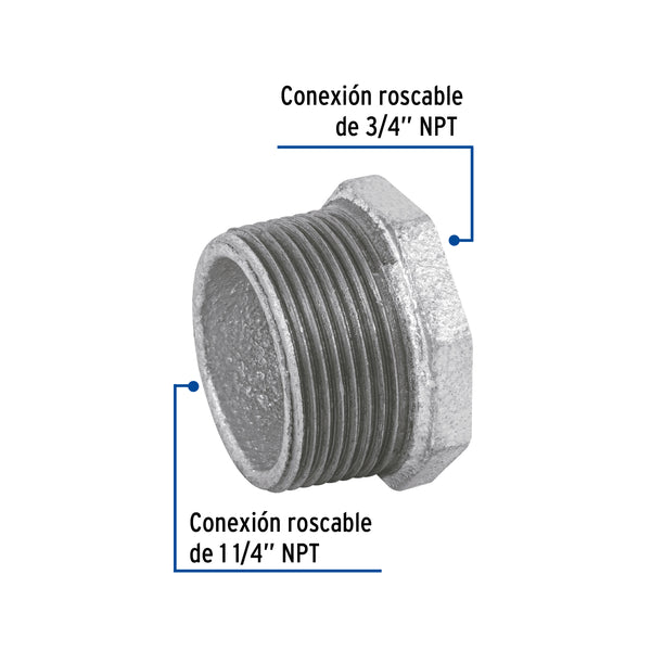 Reduccion Bushing Galvanizada 1"1/4 (32 mm) x 3/4" (19 mm) Galvaflow