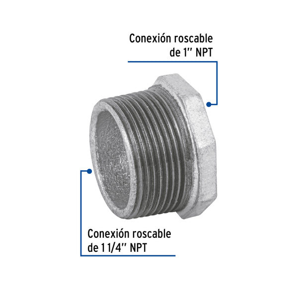 Reduccion Bushing Galvanizada 1"1/4 (32 mm) x 1" (25 mm) Galvaflow