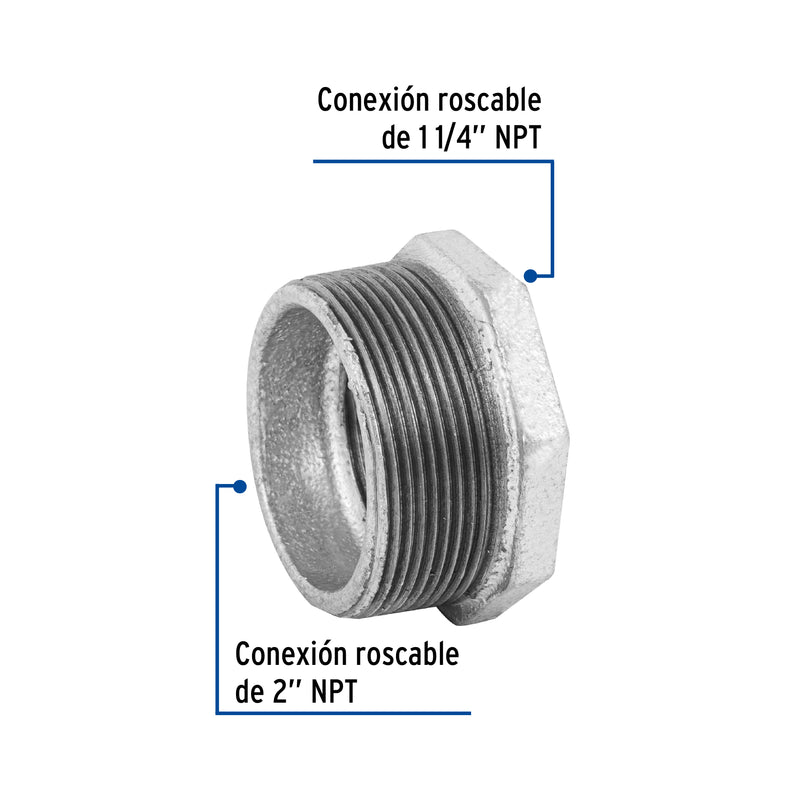 Reduccion Bushing Galvanizada 2" x 1"1/4 Galvaflow