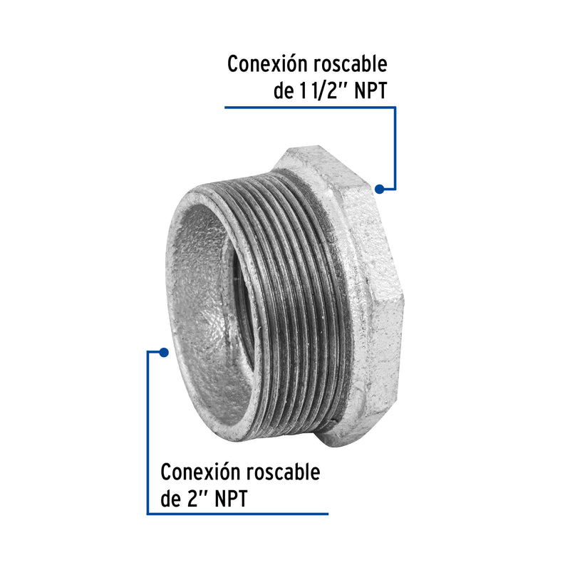 Reduccion Bushing Galvanizada 2" x 1"1/2 Galvaflow