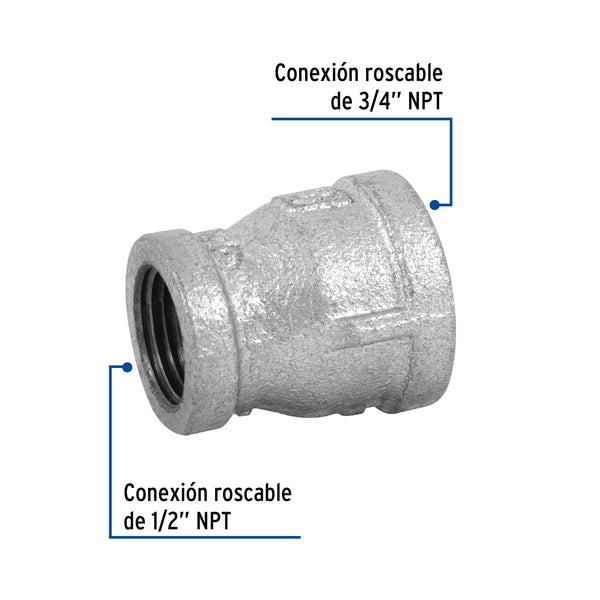 Reduccion Campana Galvanizada 3/4" (19 mm) x 1/2" (13 mm) Galvaflow