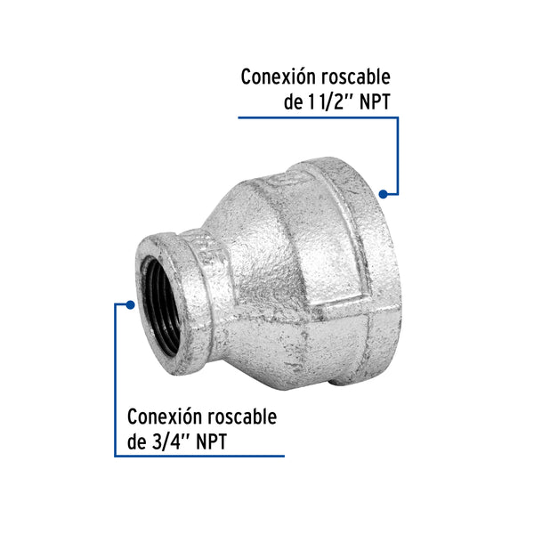 Reduccion Campana Galvanizada 1"1/2 x  3/4" Galvaflow