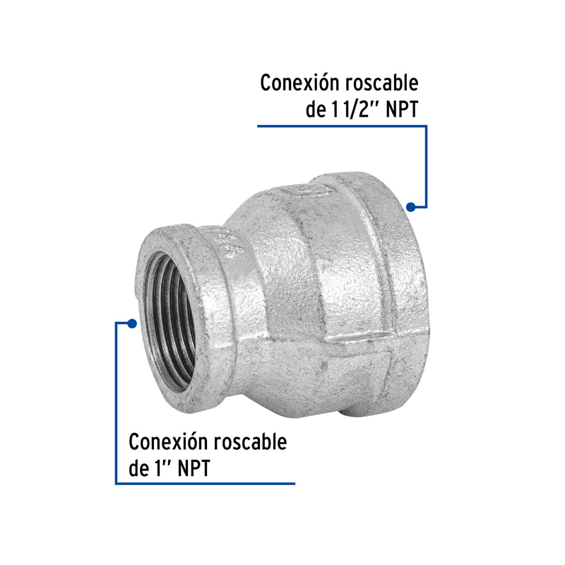 Reduccion Campana Galvanizada 1"1/2 (38 mm) x 1" (25 mm) Galvaflow