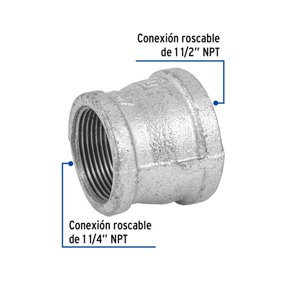 Reduccion Campana Galvanizada 1"1/2 (38 mm) x 1"1/4 (32 mm) Galvaflow