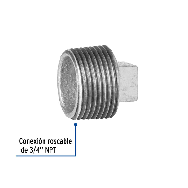 Tapon Macho Galvanizado 3/4" (19 mm) Galvaflow