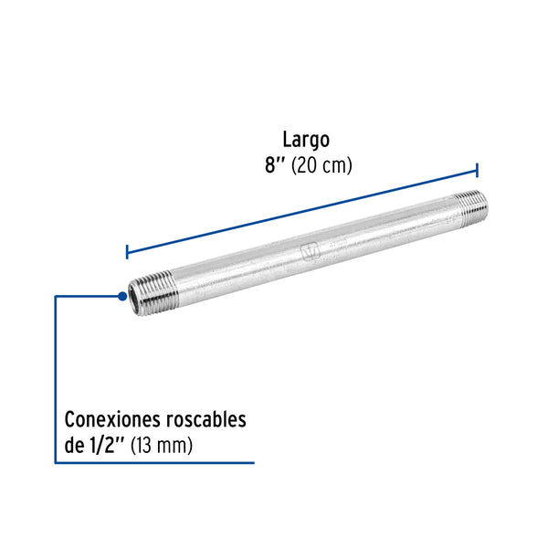 Niple Galvanizado 1/2" x  8" (13 mm x 20 cms) Galvaflow