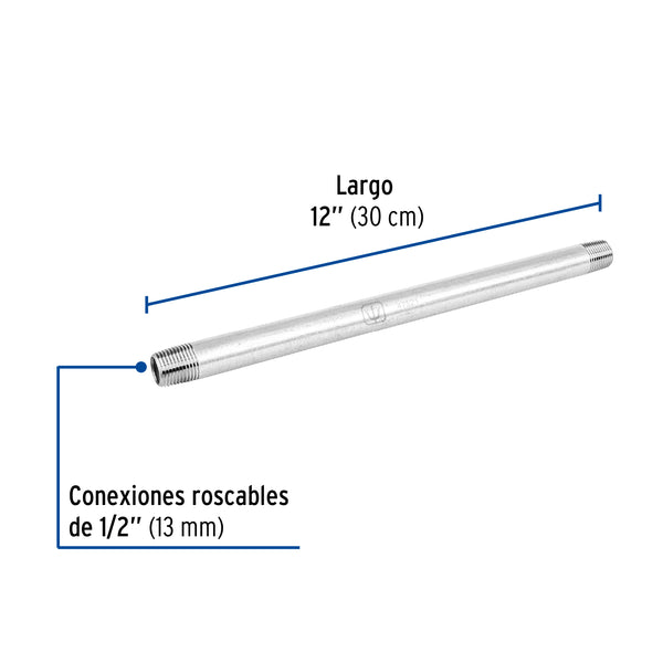 Niple Galvanizado 1/2" x 12" (13 mm x 30 cms) Galvaflow