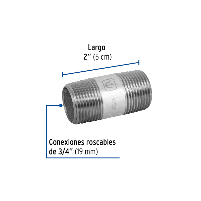 Niple Galvanizado 3/4" x  2" (19 mm x 5 cms) Galvaflow