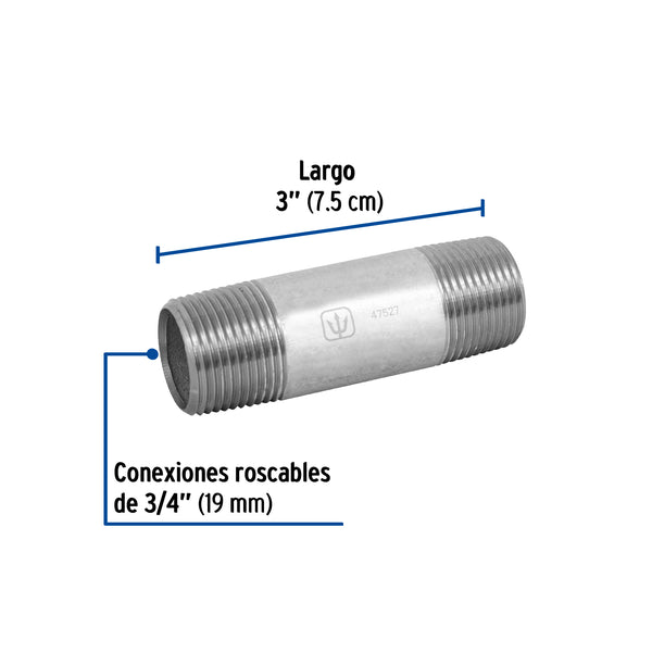 Niple Galvanizado 3/4" x  3" (19 mm x 7.5 cms) Galvaflow