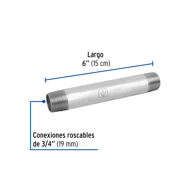 Niple Galvanizado 3/4" x  6" (19 mm x 15 cms) Galvaflow