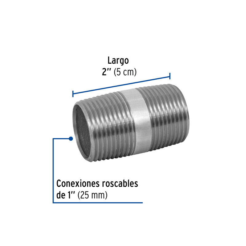 Niple Galvanizado 1" x  2" (25 mm x 5 cms) Galvaflow