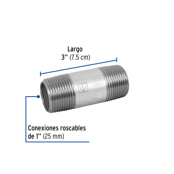 Niple Galvanizado 1" x  3" (25 mm x 7 cms) Galvaflow