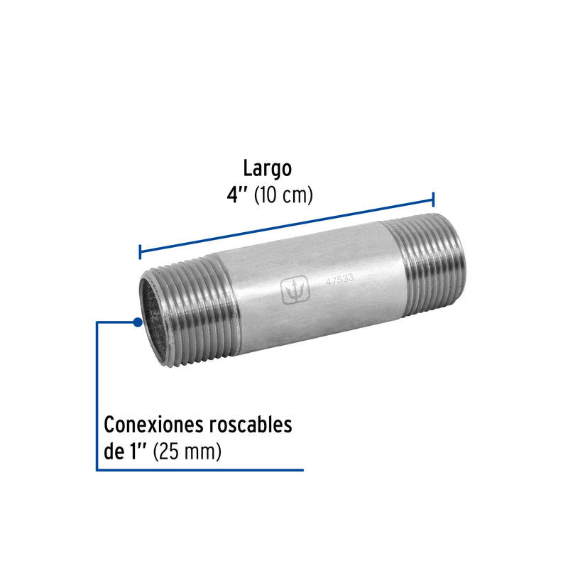 Niple Galvanizado 1" x  4" (25 mm x 10 cms) Galvaflow