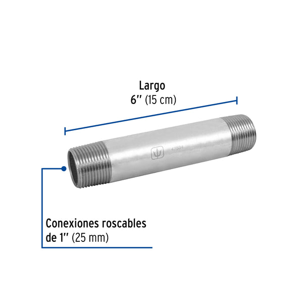 Niple Galvanizado 1" (25 mm) X  6" (15 cms) Galvaflow