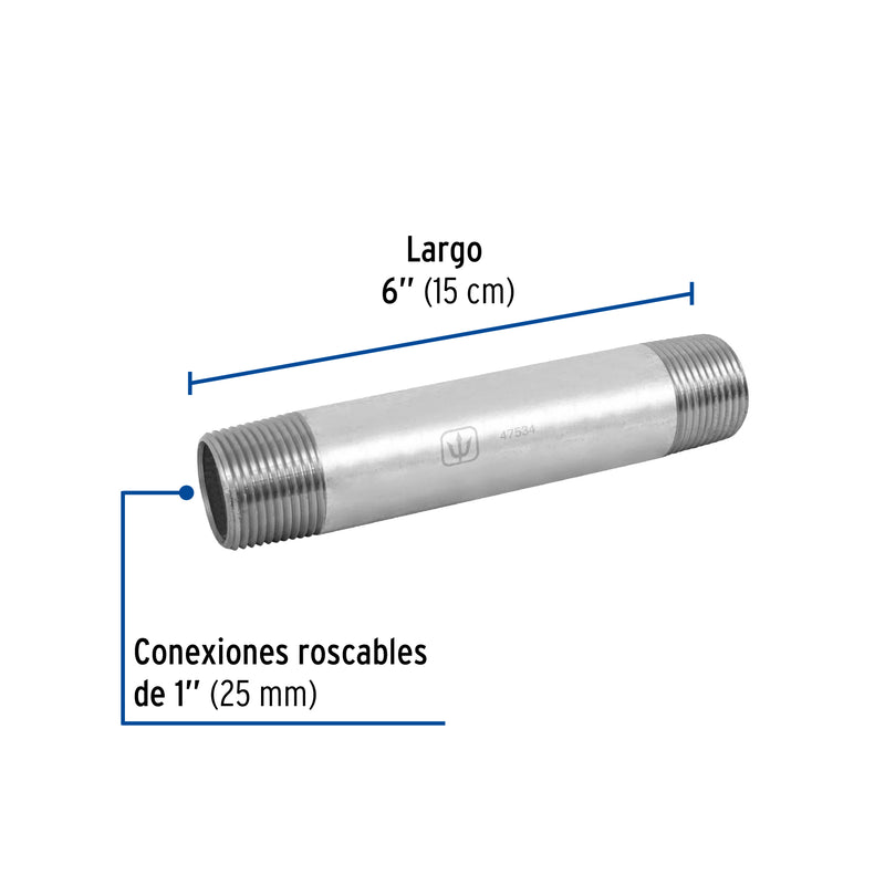 Niple Galvanizado 1" (25 mm) X  6" (15 cms) Galvaflow