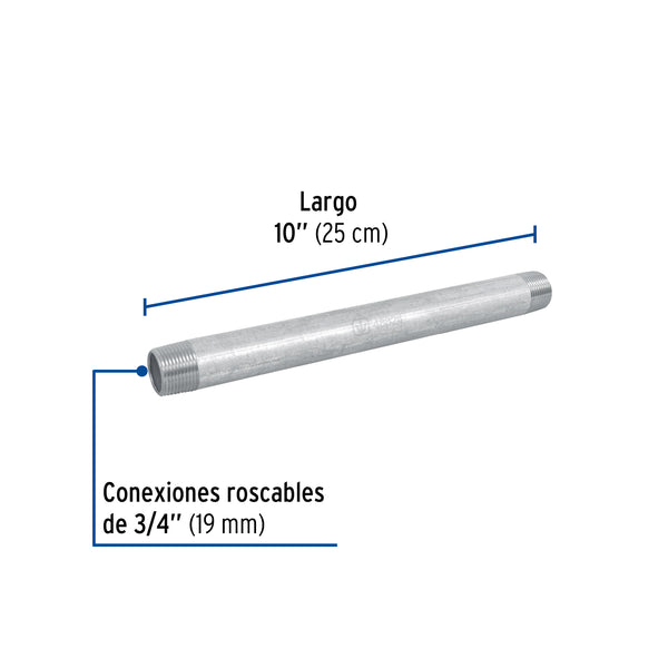 Niple Galvanizado 3/4" x 10" (19 mm x 25 cms) Galvaflow