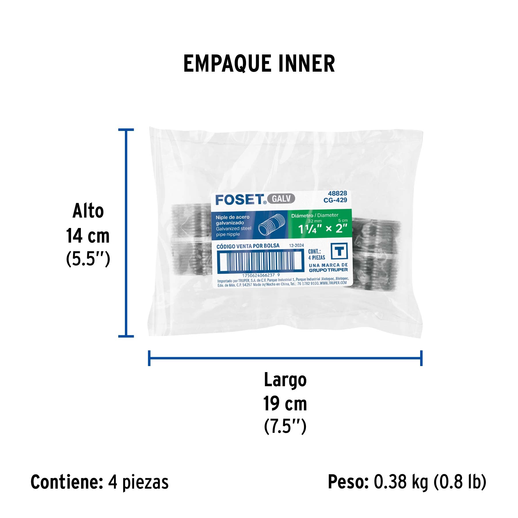 Niple Galvanizado 1"1/4 (32 mm) X 2" (5 cm) Galvaflow