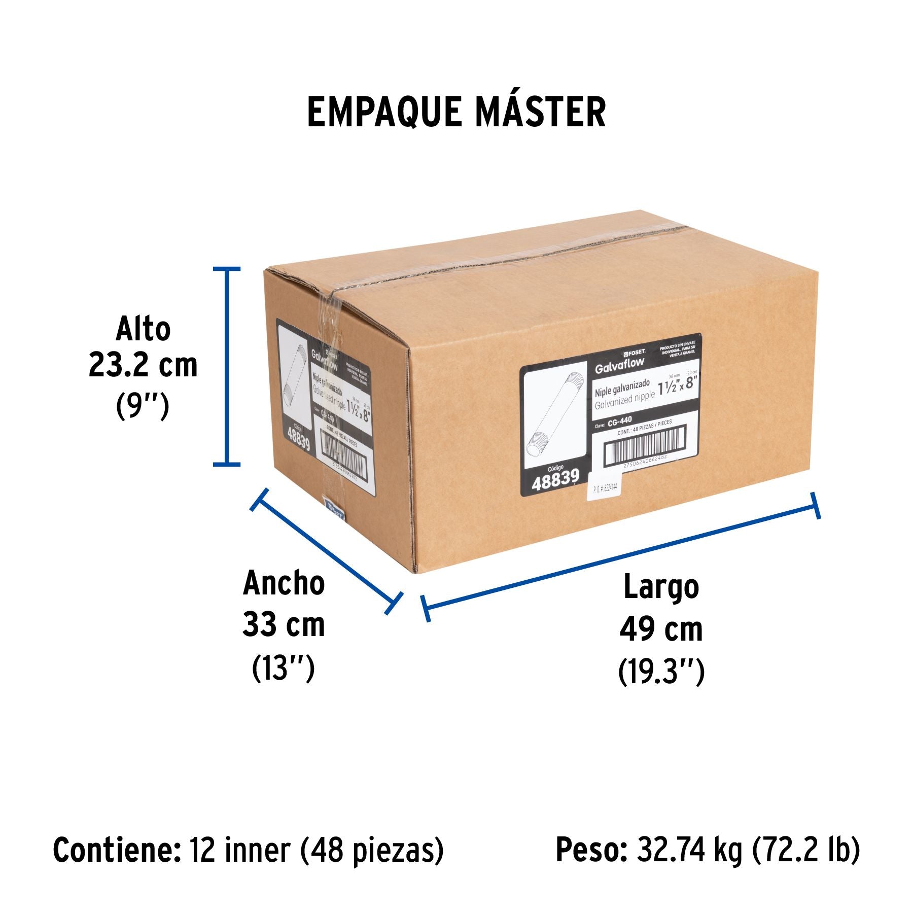 Niple Galvanizado 1"1/2 x  8" FOSET