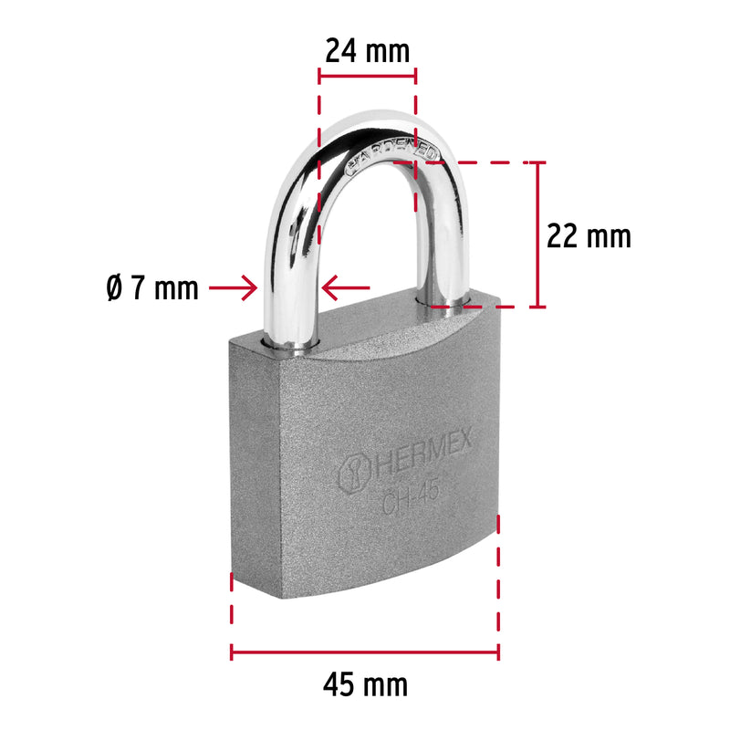 Candado de Hierro 45 mm Llave Tradicional Gancho Corto Hermex