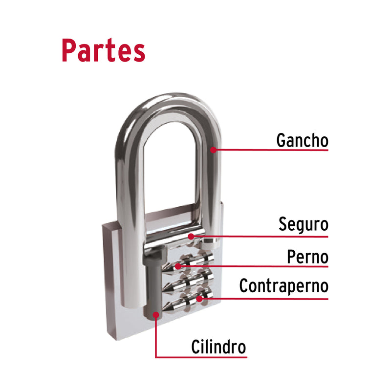 Candado de Hierro 45 mm Llave Tradicional Gancho Corto Hermex