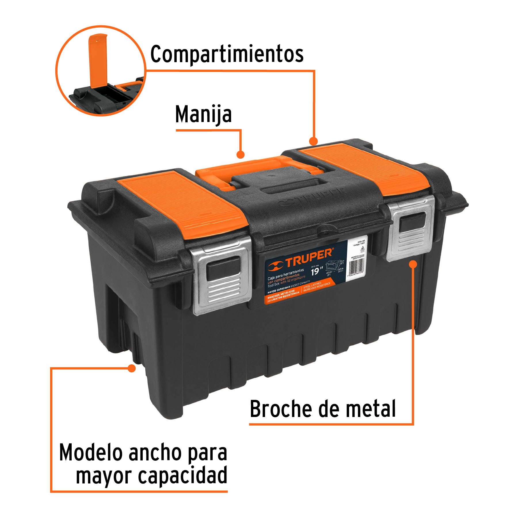 Caja para Herramienta Plastica con Broches Metalicos 19" Truper