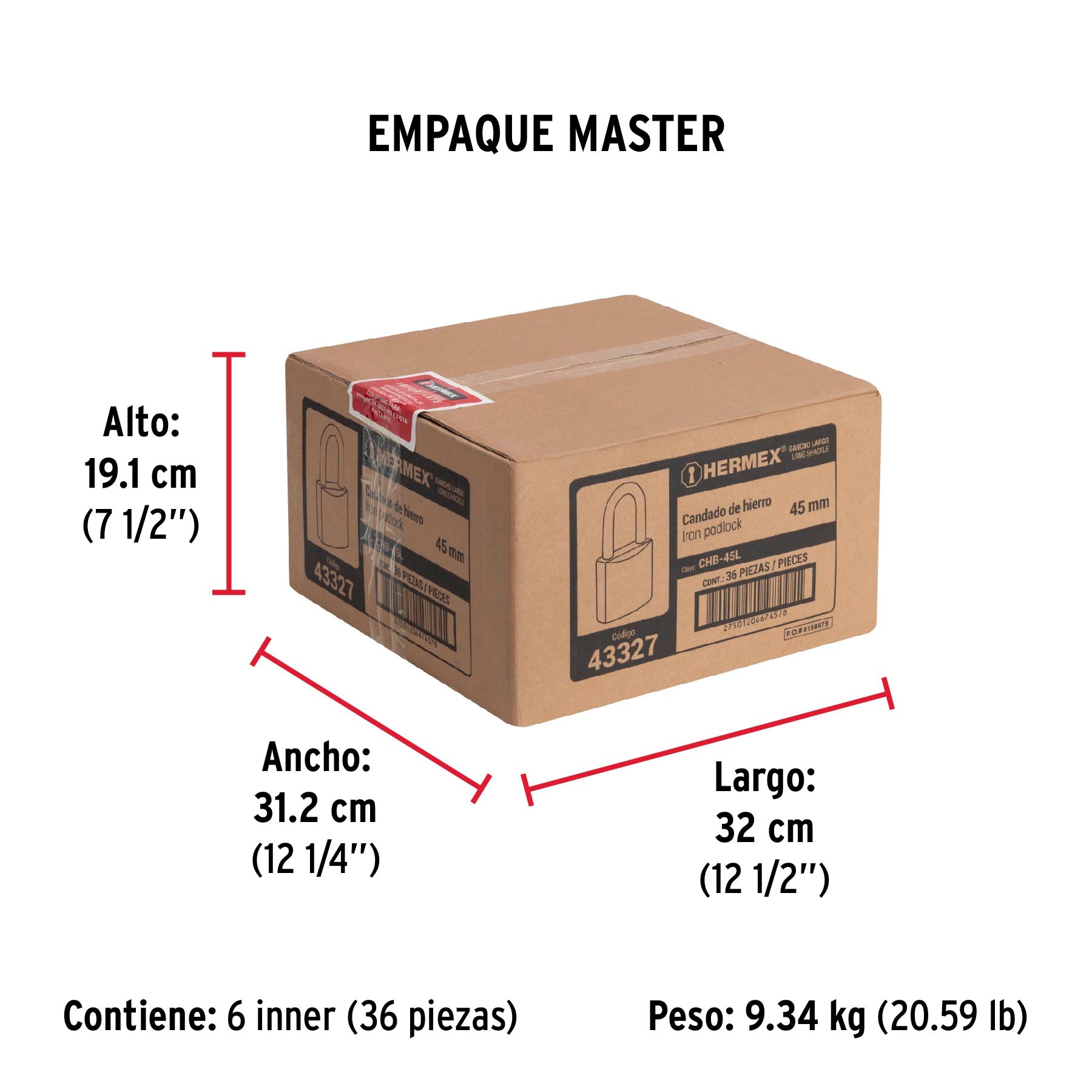 Candado de Hierro 45 mm Gancho Largo Blister Hermex