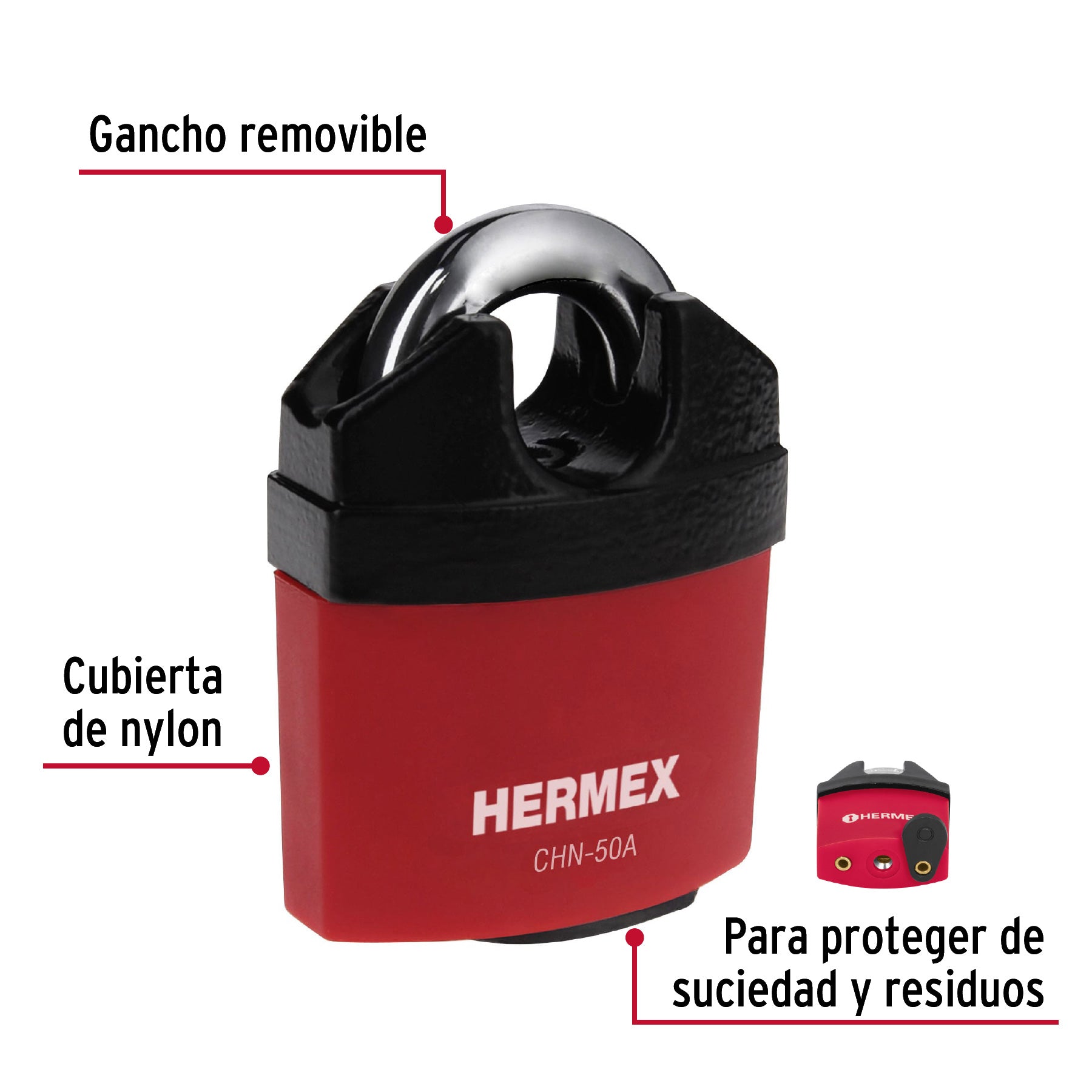 Candado de Hierro 50 mm Llave Anti-Ganzua Hermex