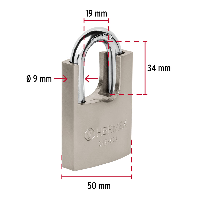 Candado de Hierro 50 mm con Coraza Llave Anti-Ganzua Hermex