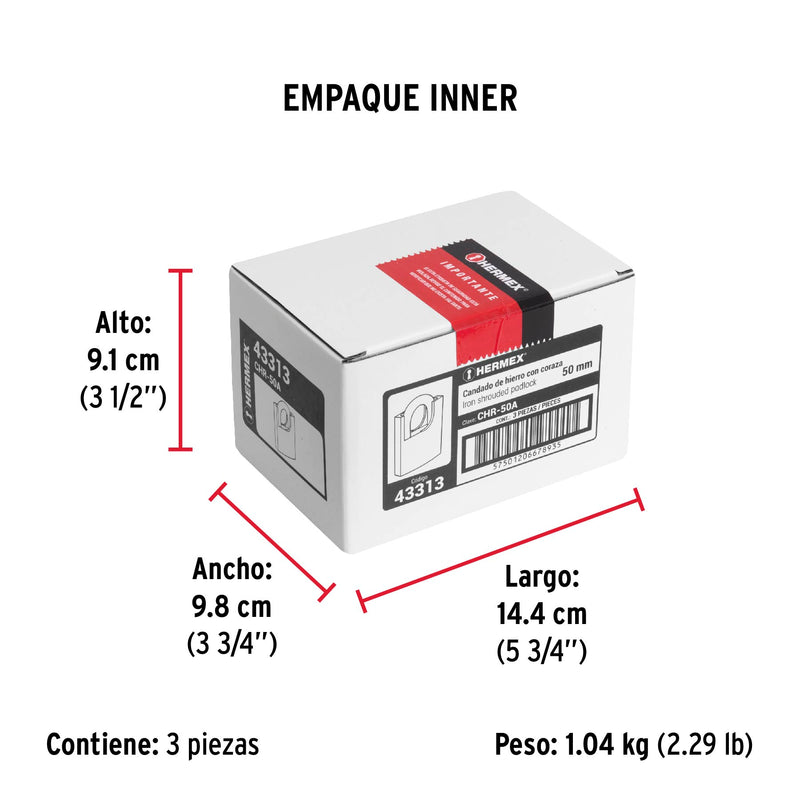 Candado de Hierro 50 mm con Coraza Llave Anti-Ganzua Hermex