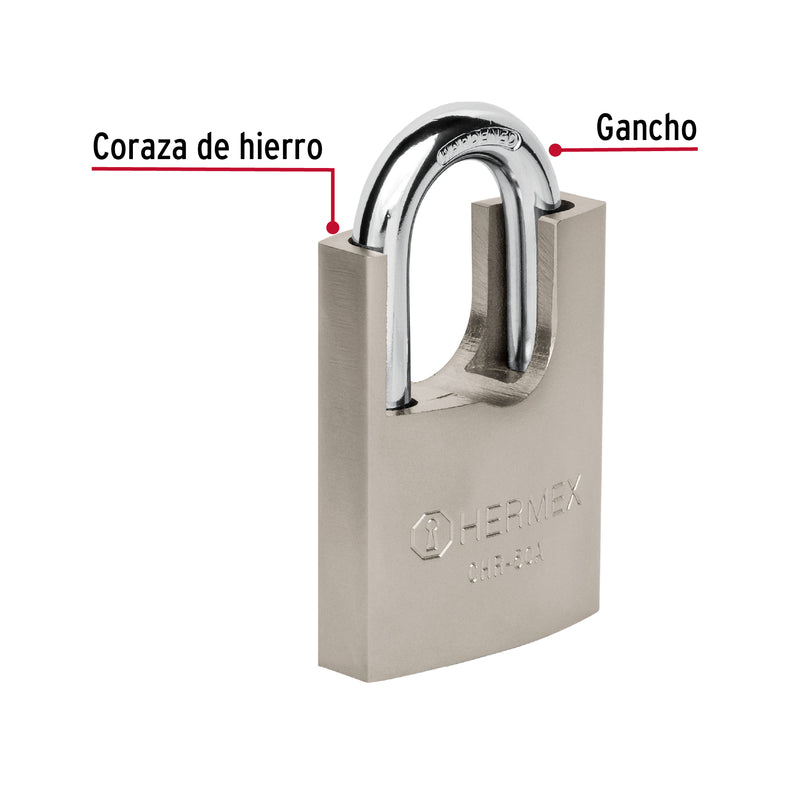 Candado de Hierro 50 mm con Coraza Llave Anti-Ganzua Hermex