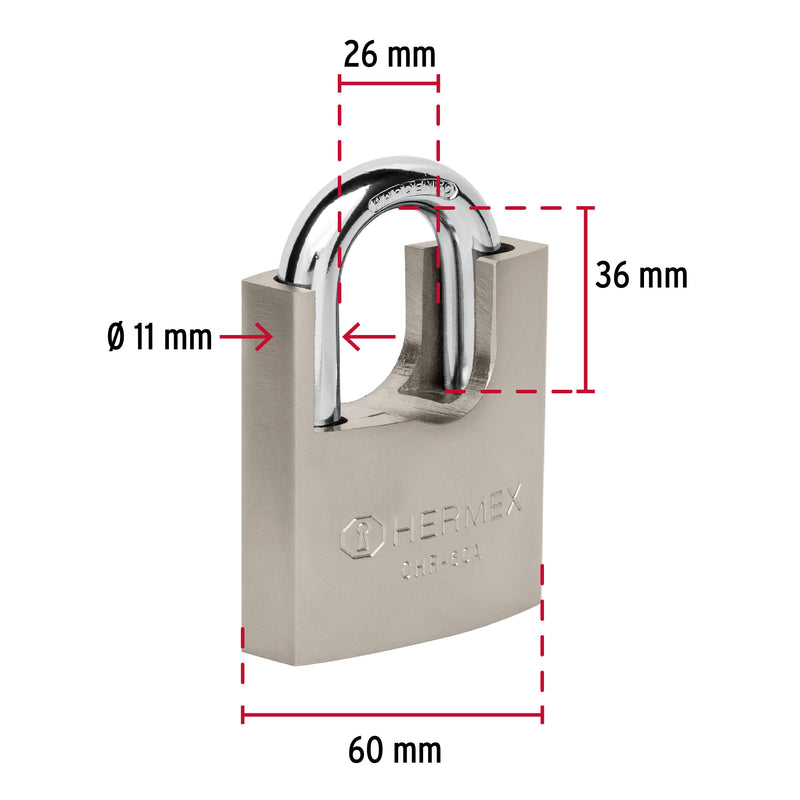 Candado de Hierro 60 mm con Coraza Llave Anti-Ganzua Hermex