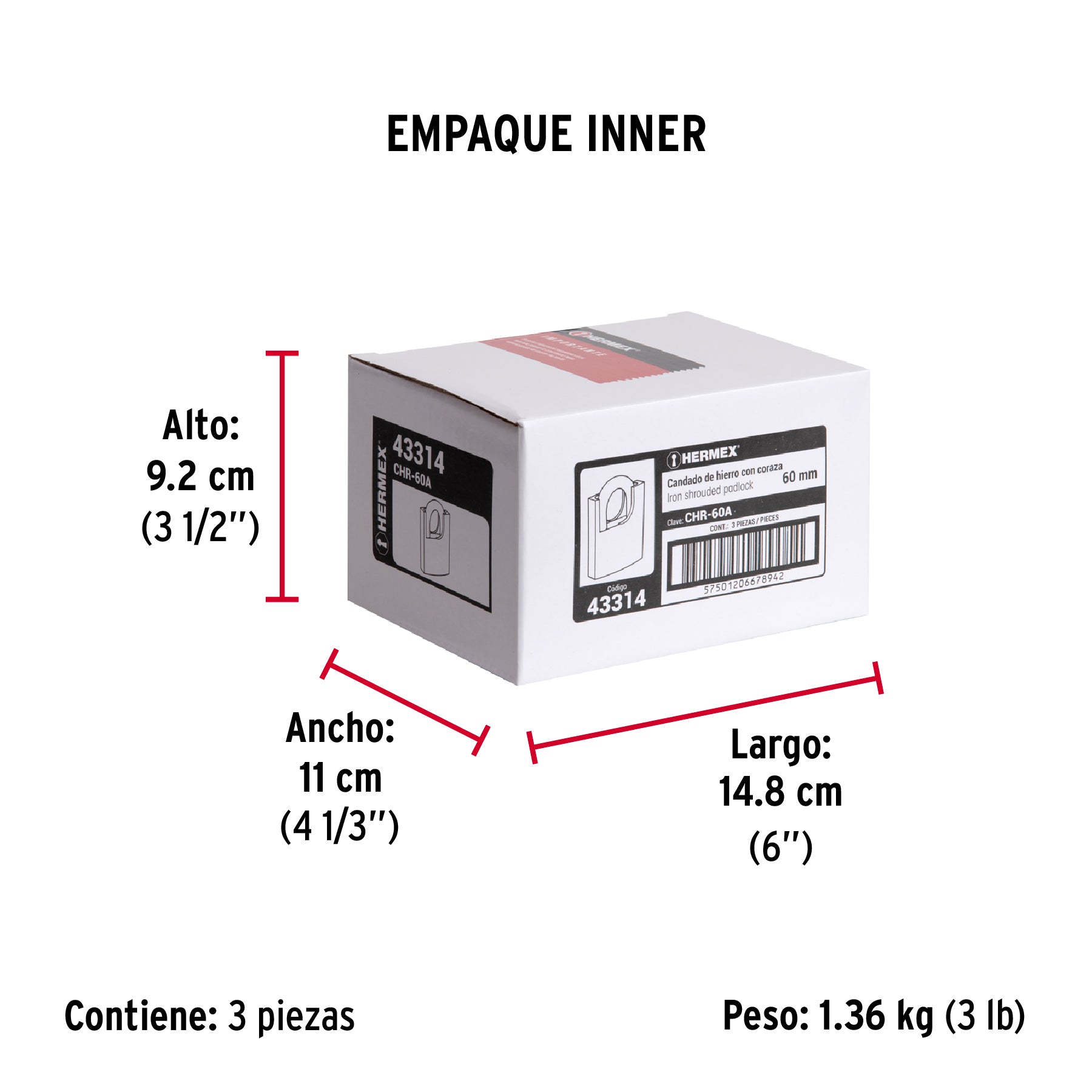 Candado de Hierro 60 mm con Coraza Llave Anti-Ganzua Hermex