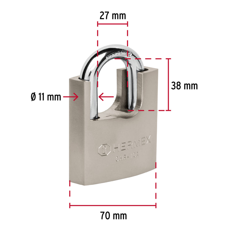 Candado de Hierro 70 mm con Coraza Llave Anti-Ganzua Hermex