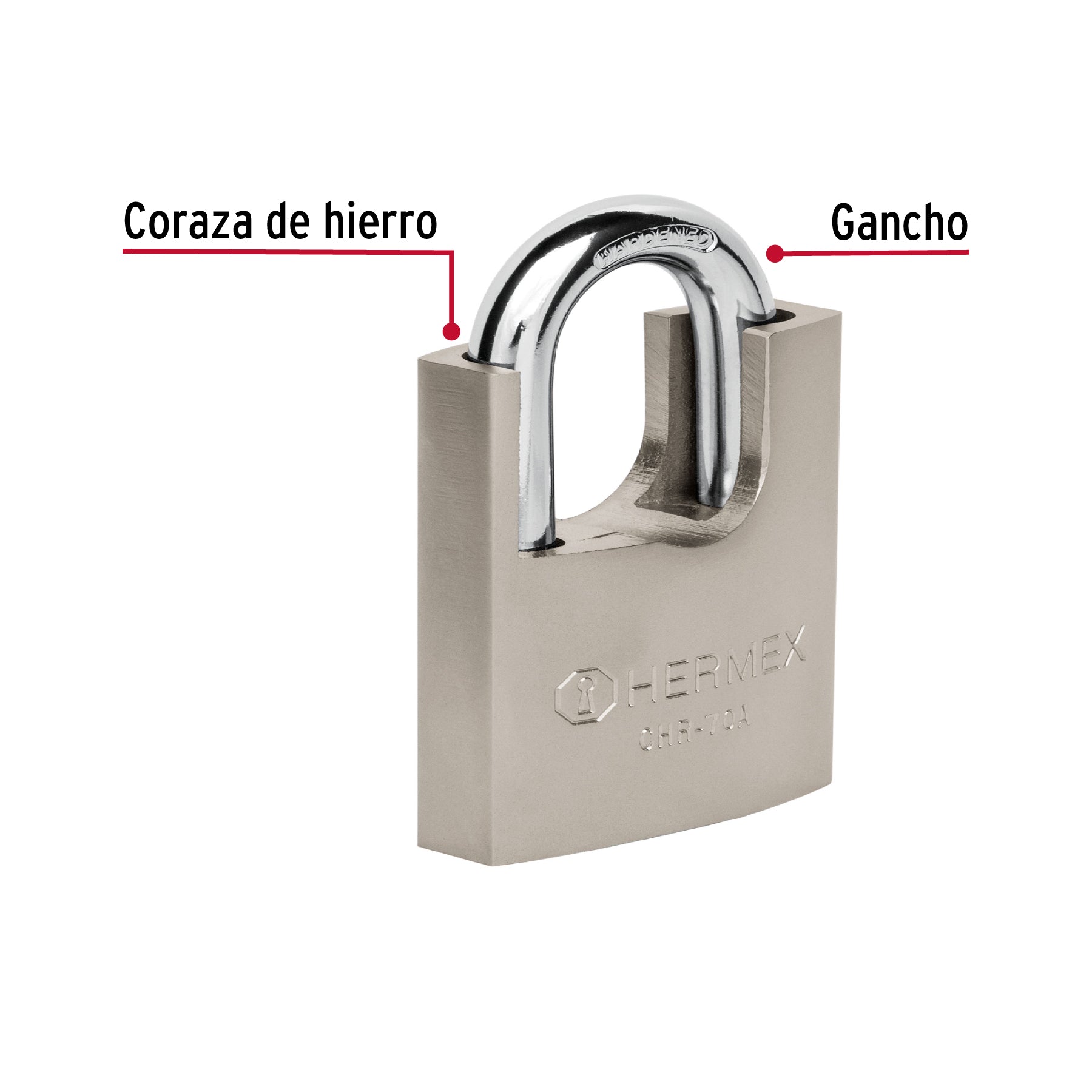 Candado de Hierro 70 mm con Coraza Llave Anti-Ganzua Hermex