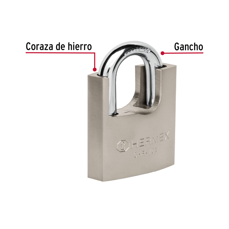 Candado de Hierro 70 mm con Coraza Llave Anti-Ganzua Hermex