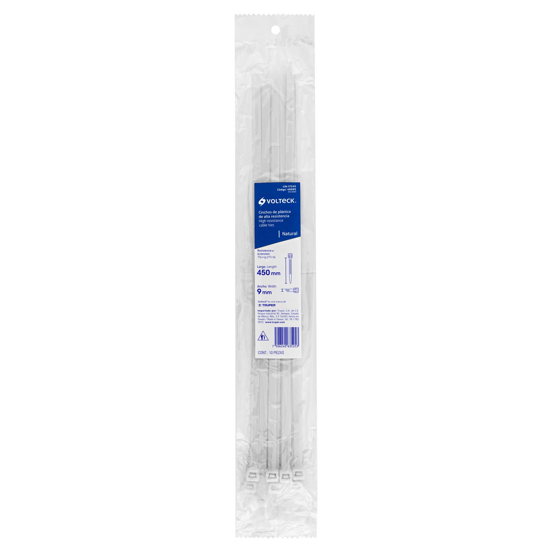 Cincho Plastico Transparente 45 cm x  9 mm Bolsa 10 Piezas Volteck