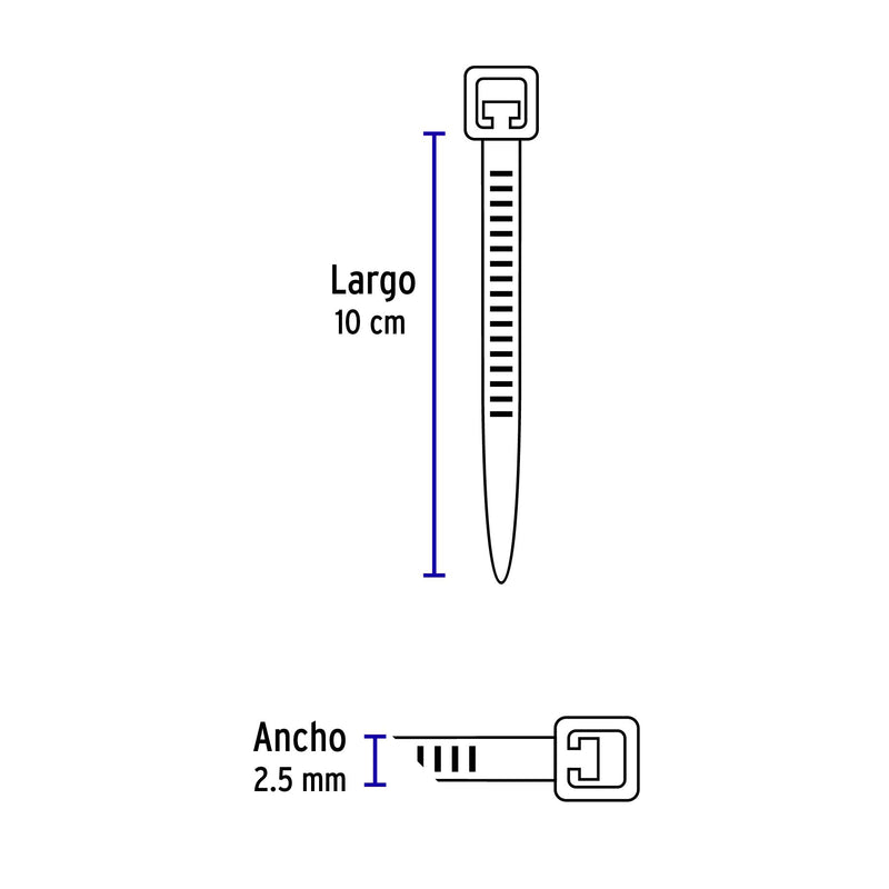 Cincho Plastico Negro Volteck 10 cm x  2.5 mm