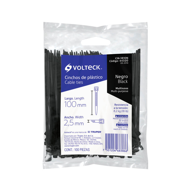 Cincho Plastico Negro Volteck 10 cm x  2.5 mm