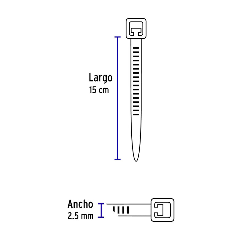 Cincho Plastico Negro Volteck 15 cm x  2.5 mm