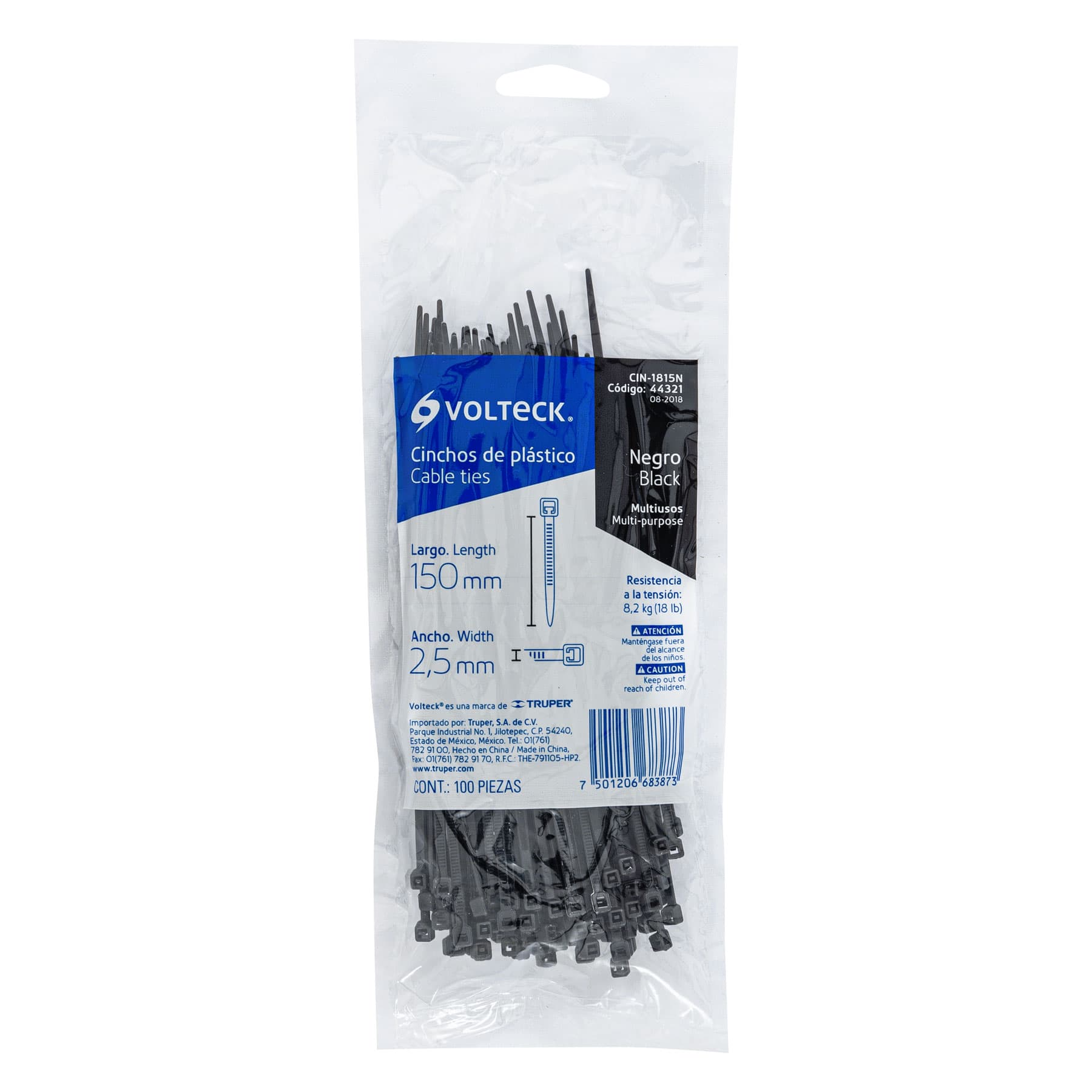 Cincho Plastico Negro 15 cm x  2.5 mm Bolsa 100 Piezas Volteck