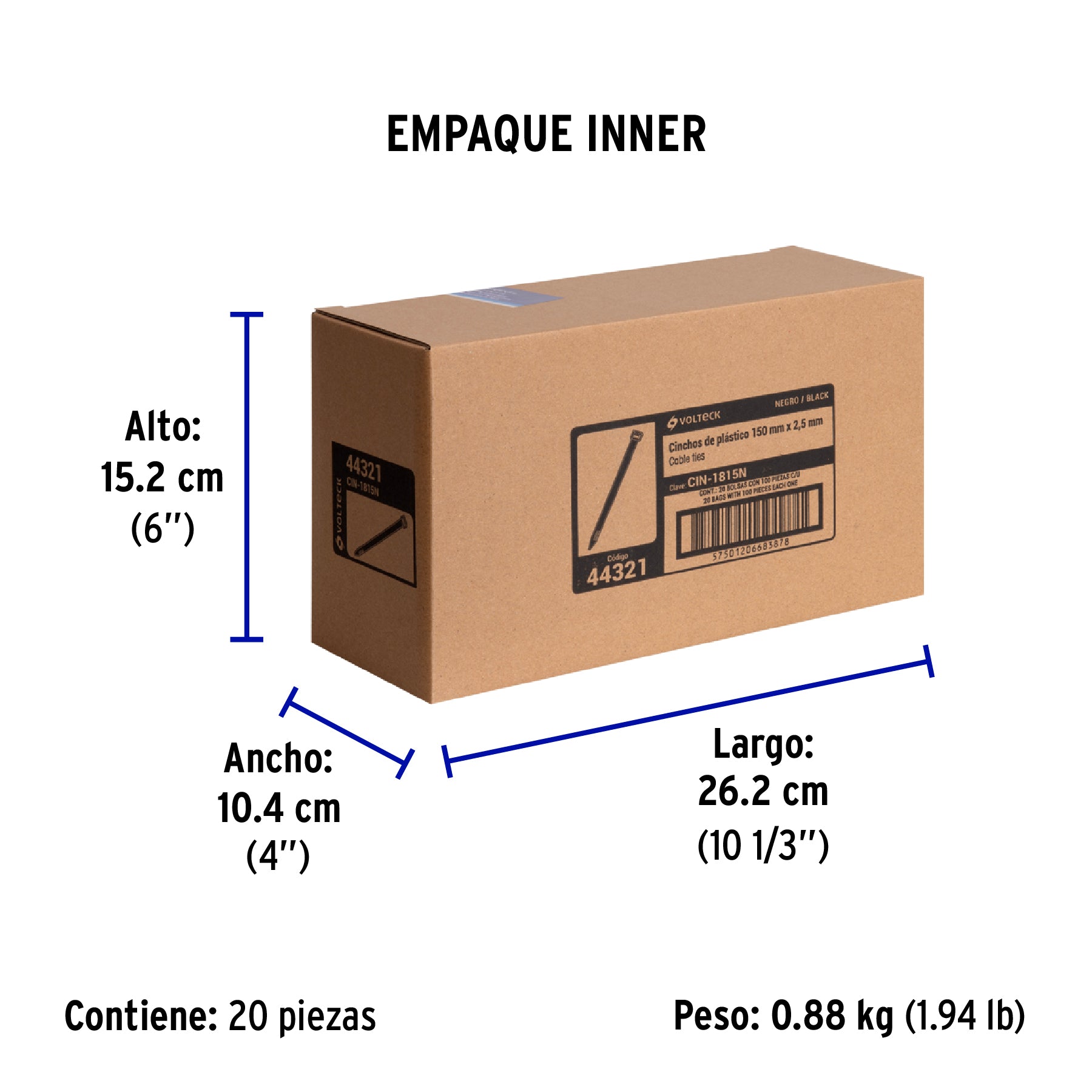 Cincho Plastico Negro 15 cm x  2.5 mm Bolsa 100 Piezas Volteck