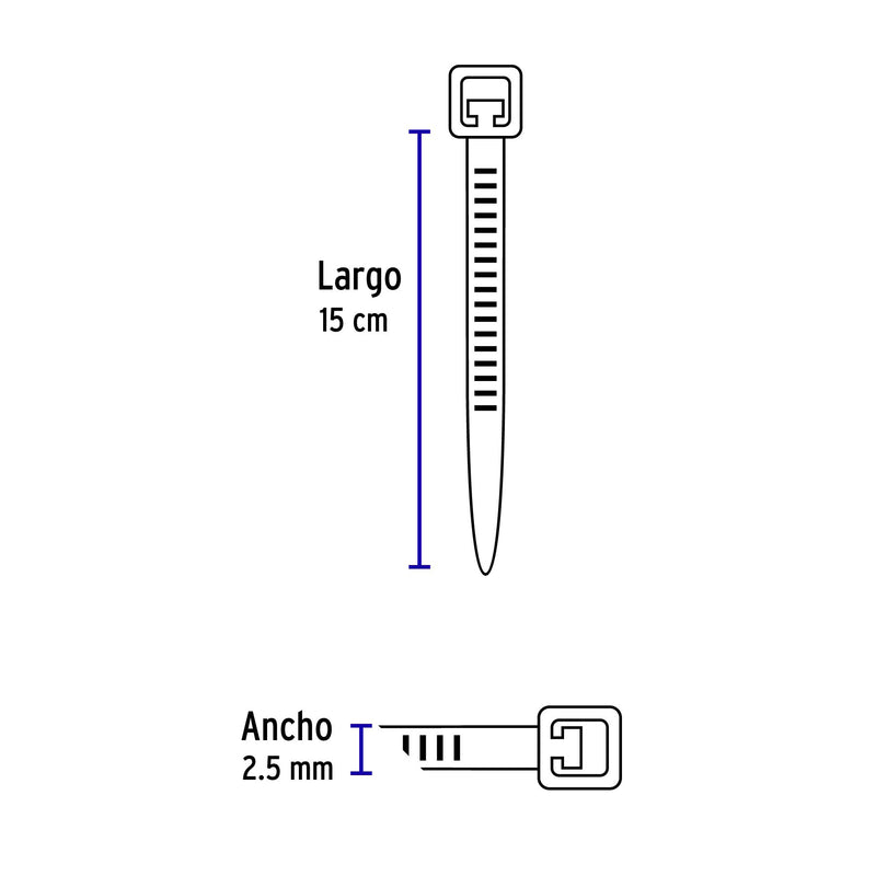 Cincho Plastico Transparente Volteck 15 cm x  2.5 mm