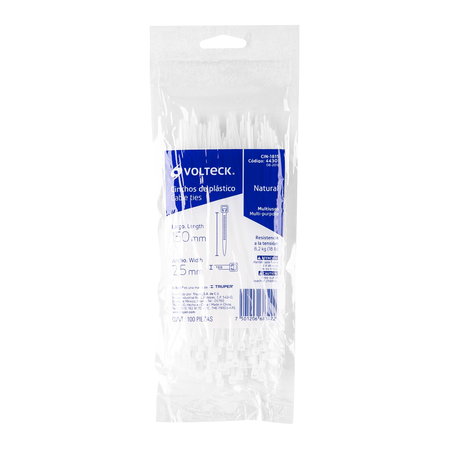 Cincho Plastico Transparente 15 cm x 2.5 mm Bolsa 100 Piezas Volteck