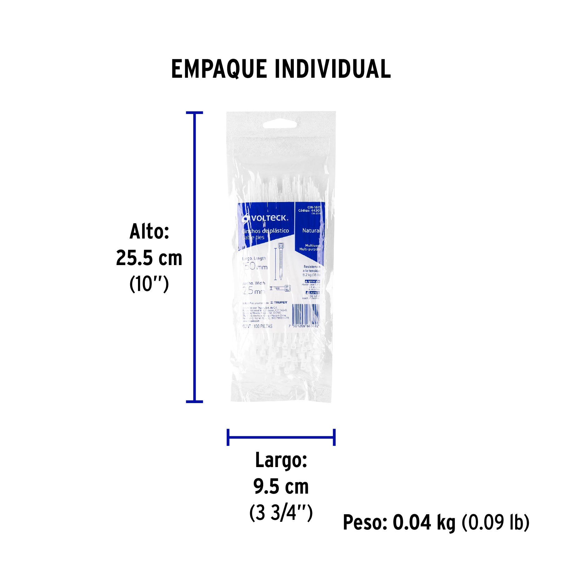 Cincho Plastico Transparente 15 cm x 2.5 mm por Pieza Volteck