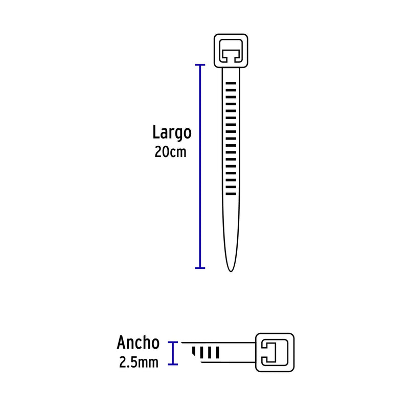 Cincho Plastico Negro 20 cm x  2.5 mm por Pieza Volteck