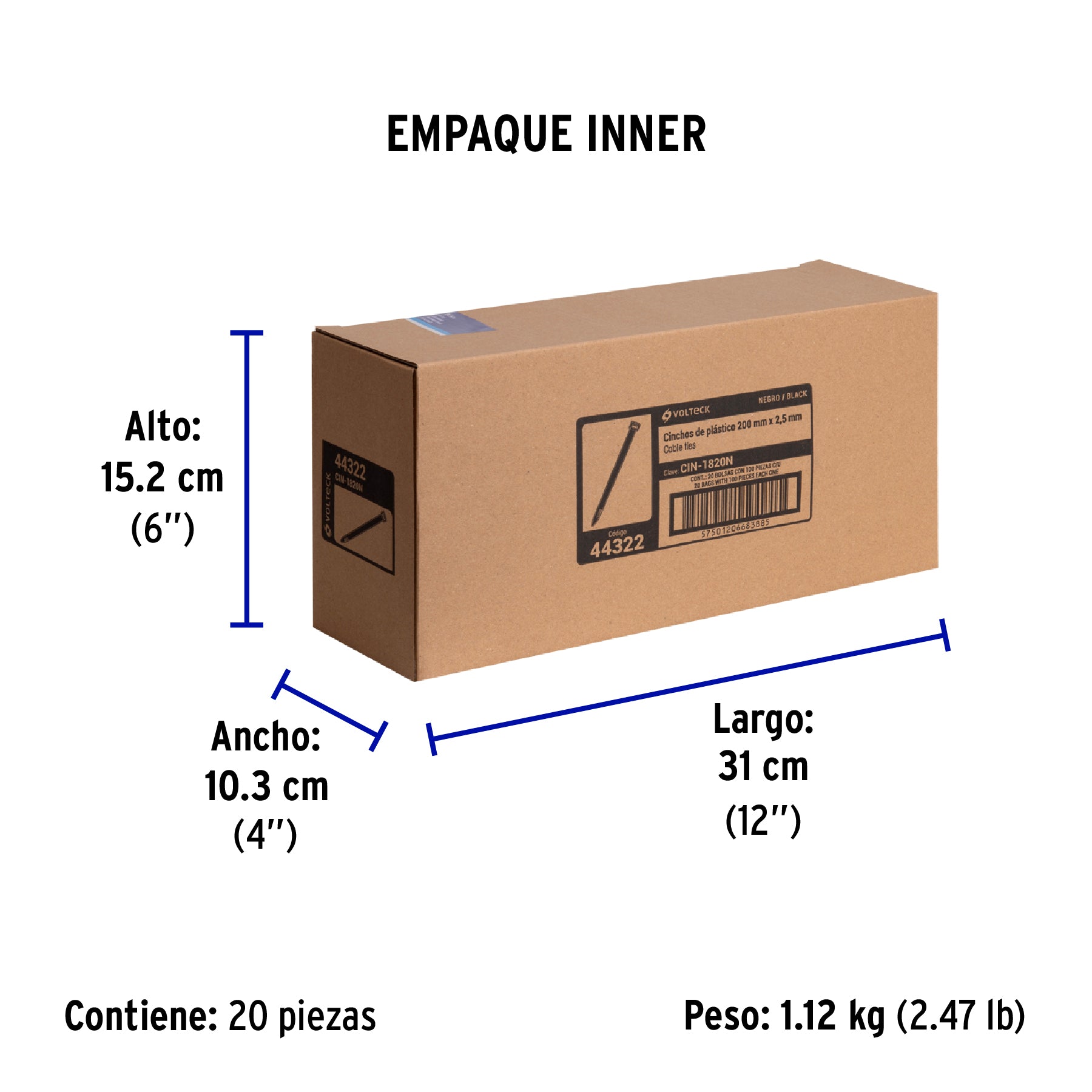 Cincho Plastico Negro 20 cm x  2.5 mm Bolsa 100 Piezas Volteck