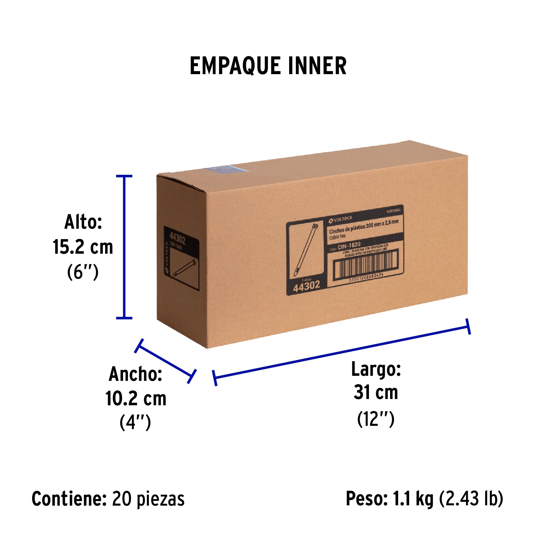 Cincho Plastico Transparente 20 cm x 2.5 mm Bolsa 100 Piezas Volteck