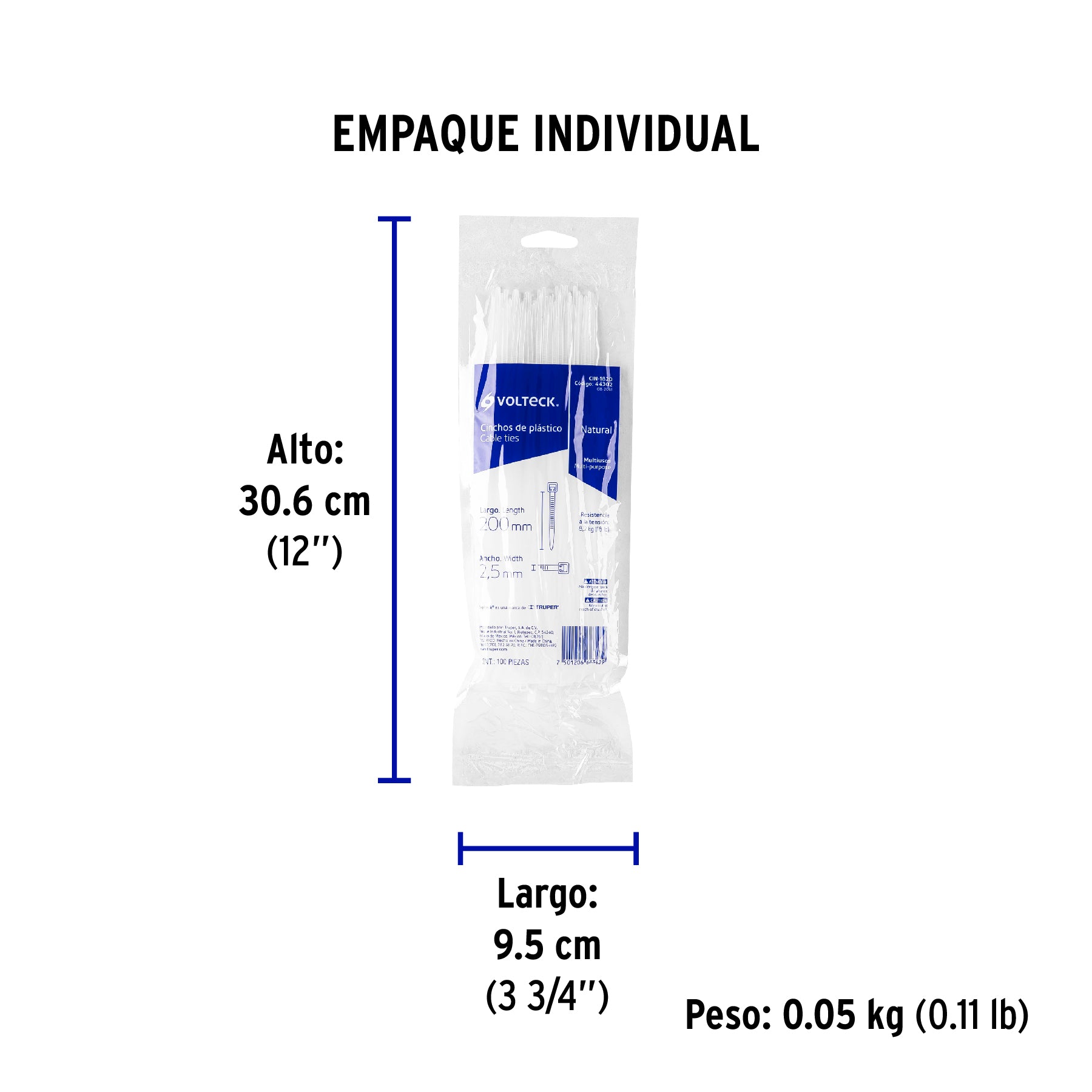 Cincho Plastico Transparente 20 cm x 2.5 mm por Pieza Volteck